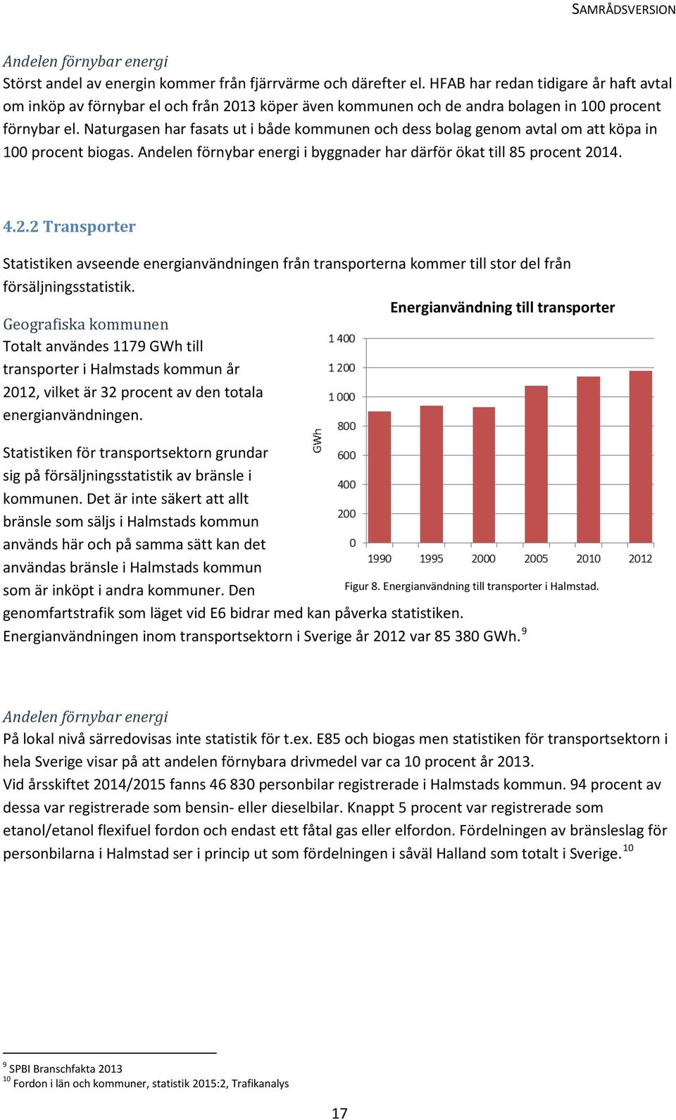 Naturgasen har fasats ut i både kommunen och dess bolag genom avtal om att köpa in 100 procent biogas. Andelen förnybar energi i byggnader har därför ökat till 85 procent 20