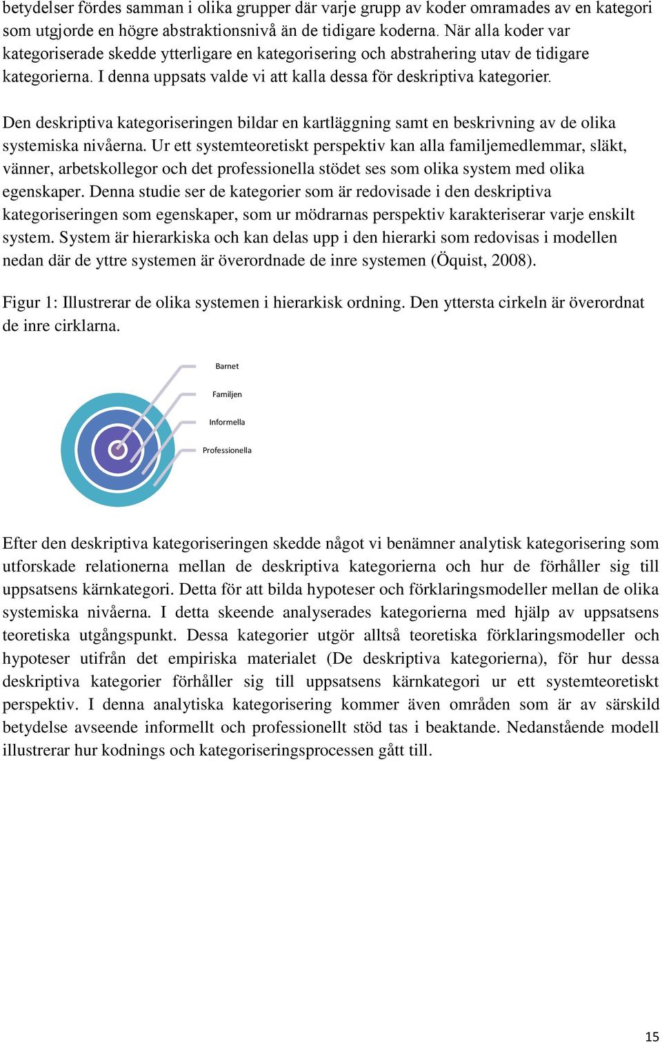 Den deskriptiva kategoriseringen bildar en kartläggning samt en beskrivning av de olika systemiska nivåerna.