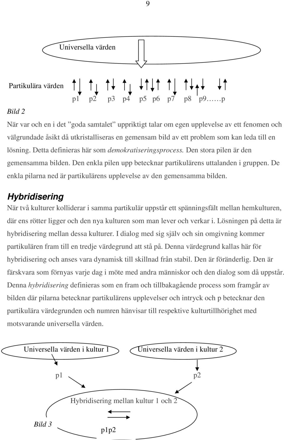 Den enkla pilen upp betecknar partikulärens uttalanden i gruppen. De enkla pilarna ned är partikulärens upplevelse av den gemensamma bilden.