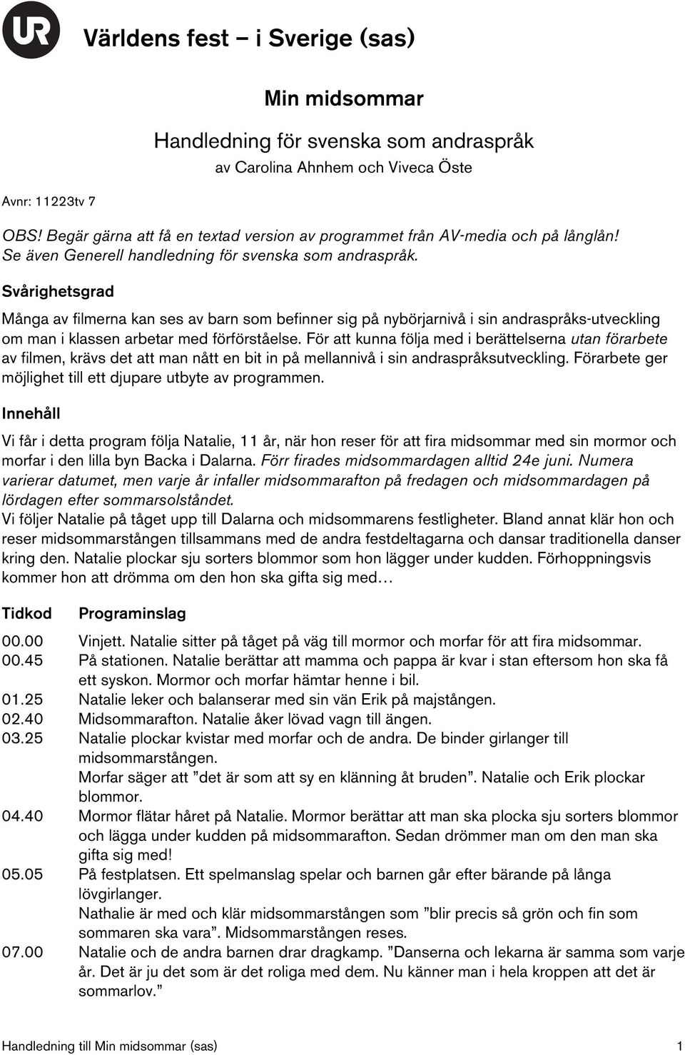 Svårighetsgrad Många av filmerna kan ses av barn som befinner sig på nybörjarnivå i sin andraspråks-utveckling om man i klassen arbetar med förförståelse.