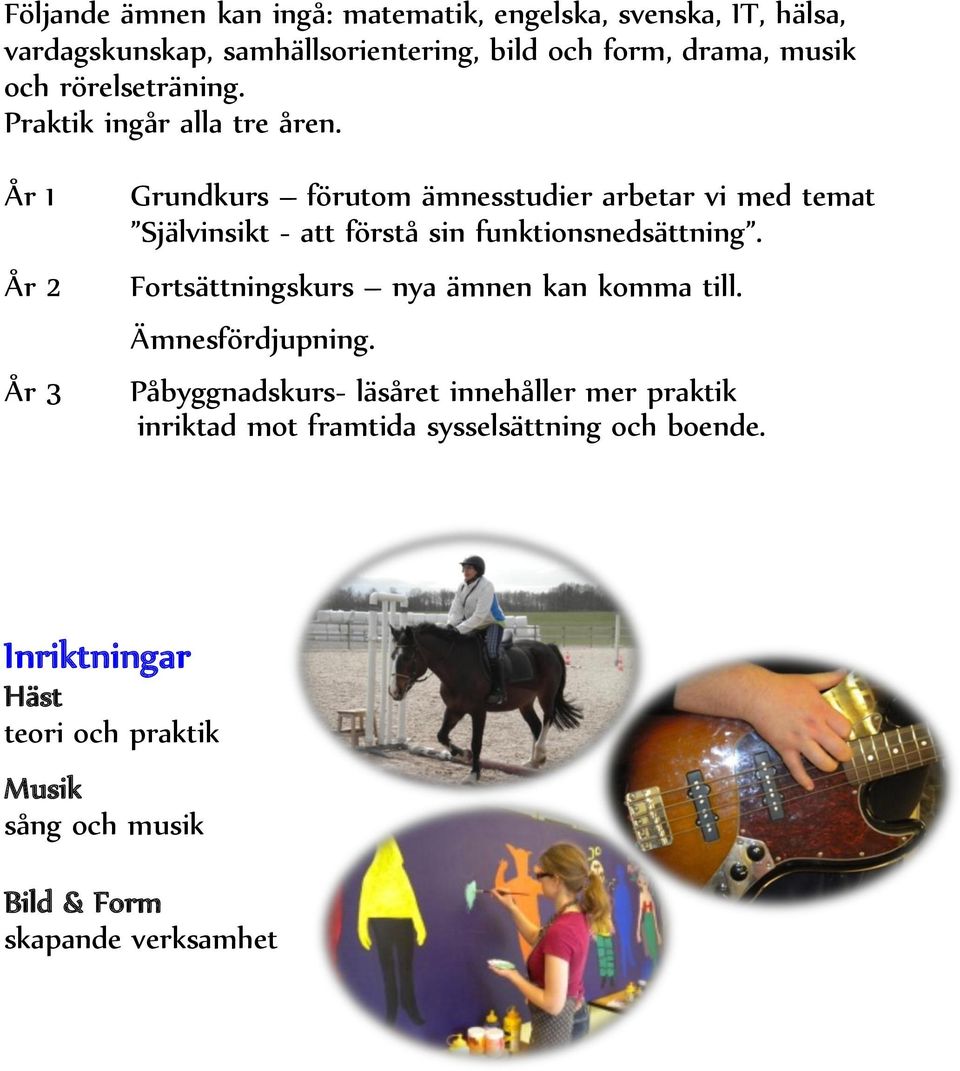 År 1 År 2 År 3 Grundkurs förutom ämnesstudier arbetar vi med temat Självinsikt - att förstå sin funktionsnedsättning.