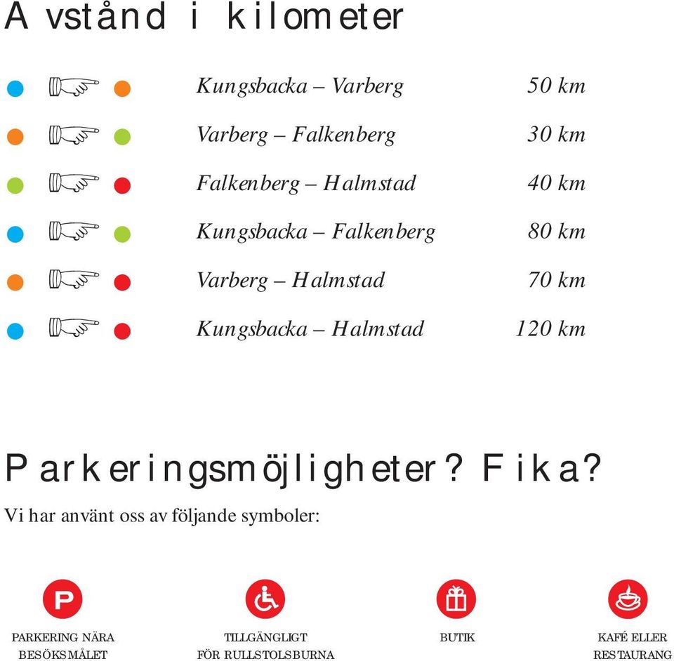 80 km 70 km 120 km Parkeringsmöjligheter? Fika?