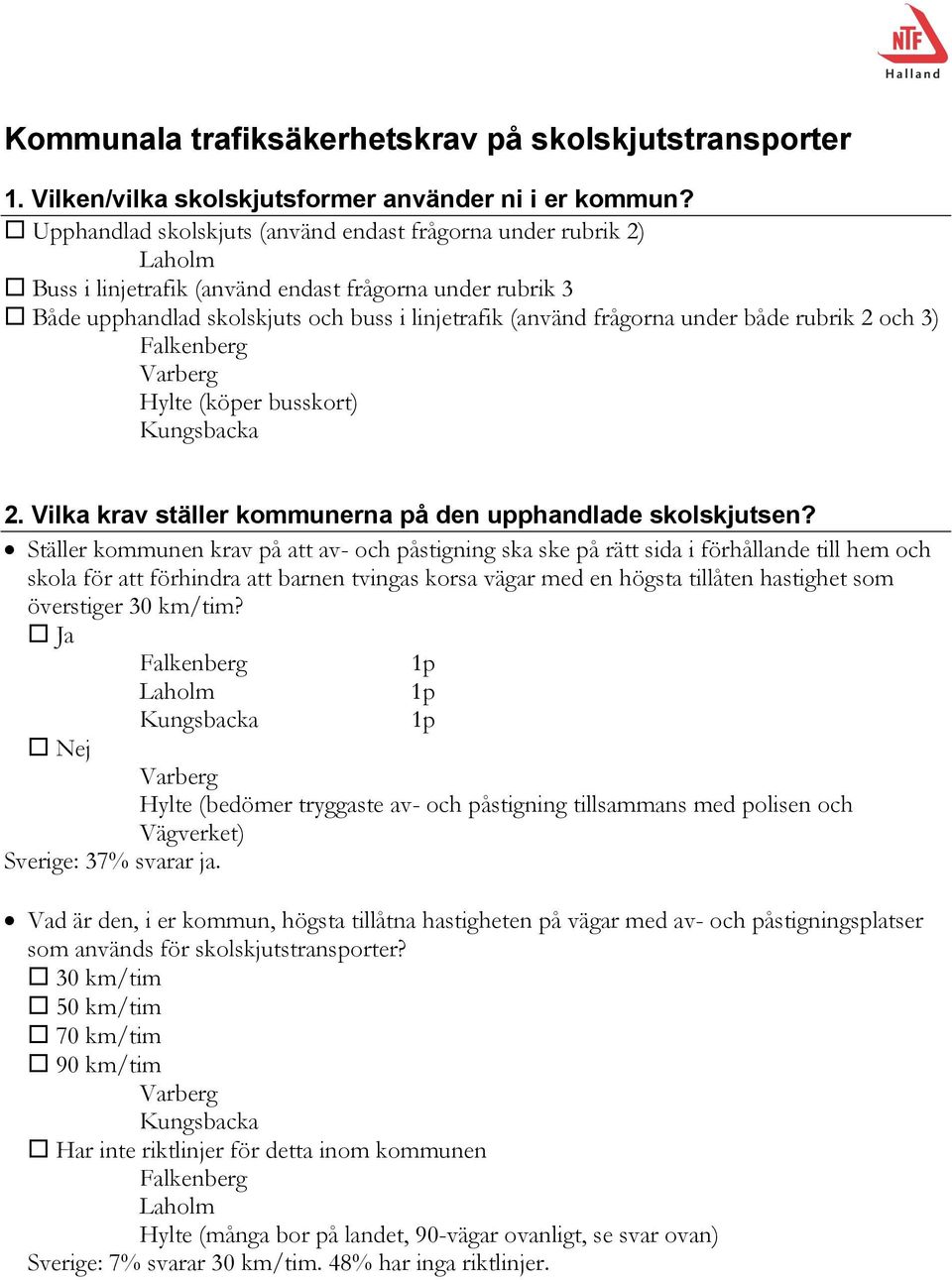 rubrik 2 och 3) (köper busskort) 2. Vilka krav ställer kommunerna på den upphandlade skolskjutsen?