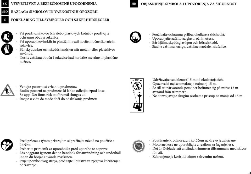 - Bär skyddsskor och skyddshandskar när metall- eller plastskivor används. - Nosite zaštitnu obuću i rukavice kad koristite metalne ili plastične noževe.