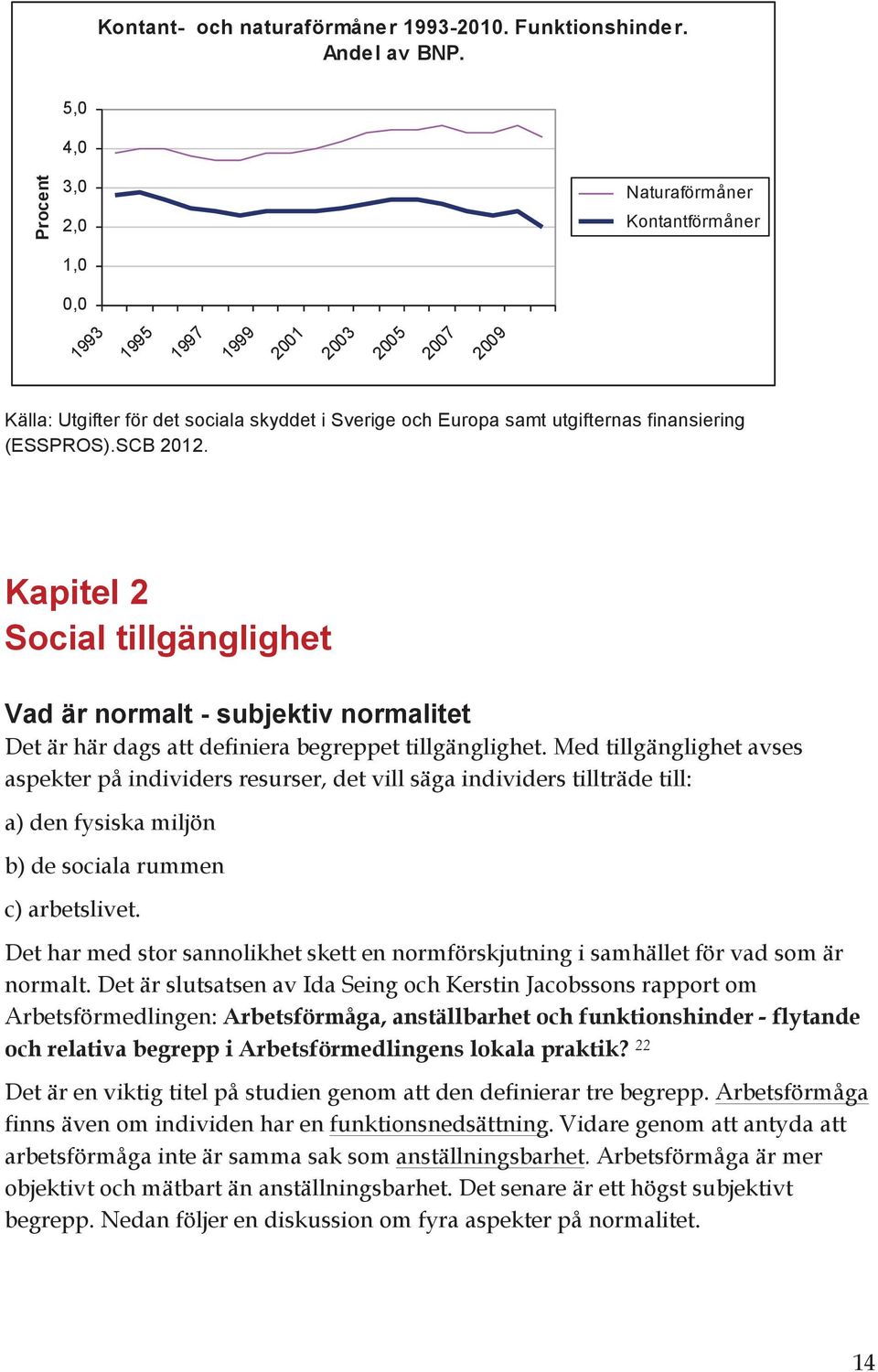 (ESSPROS).SCB 2012. Kapitel 2 Social tillgänglighet Vad är normalt - subjektiv normalitet Det är här dags att definiera begreppet tillgänglighet.