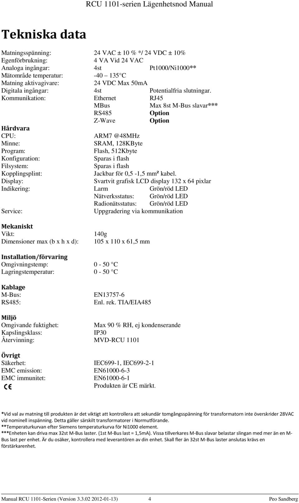 Kommunikation: Ethernet RJ45 MBus Max 8st M-Bus slavar*** RS485 Option Z-Wave Option Hårdvara CPU: ARM7 @48MHz Minne: SRAM, 128KByte Program: Flash, 512Kbyte Konfiguration: Sparas i flash Filsystem: