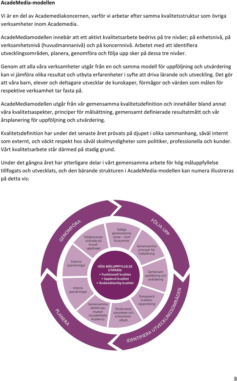 Arbetet med att identifiera utvecklingsområden, planera, genomföra och följa upp sker på dessa tre nivåer.