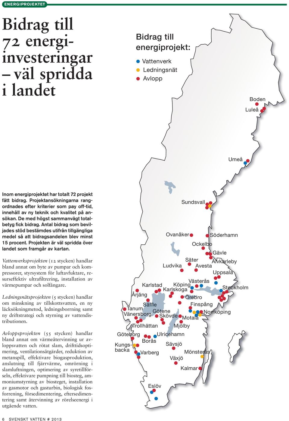 Antal bidrag som beviljades stöd bestämdes utifrån tillgängliga medel så att bidragsandelen blev minst 15 procent. Projekten är väl spridda över landet som framgår av kartan.