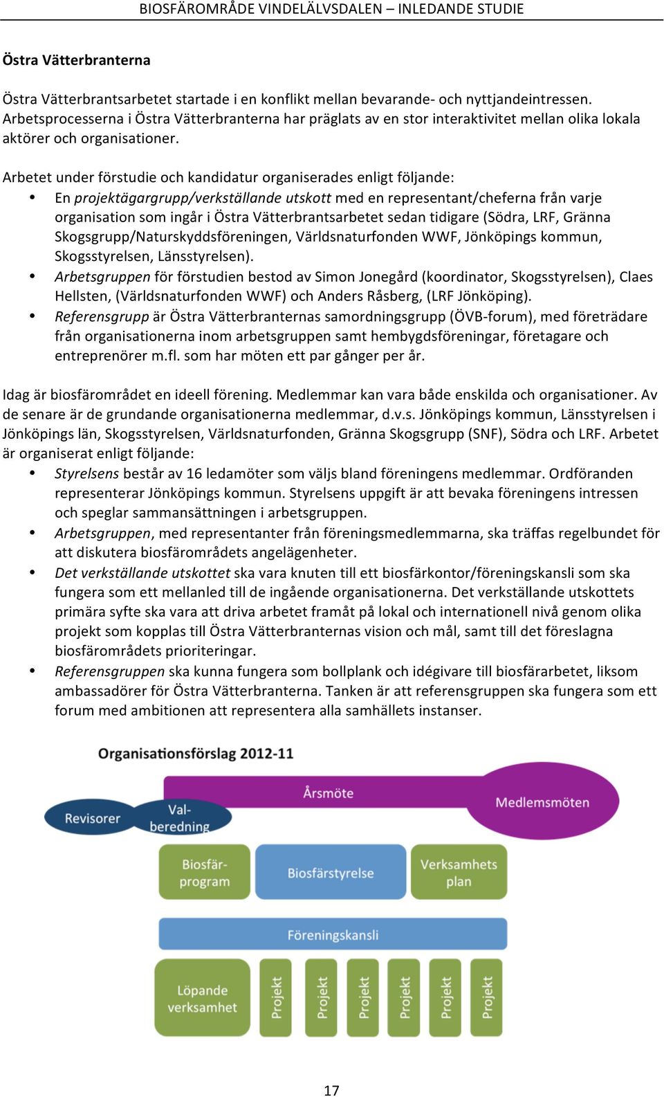 Arbetet under förstudie och kandidatur organiserades enligt följande: En projektägargrupp/verkställande utskott med en representant/cheferna från varje organisation som ingår i Östra