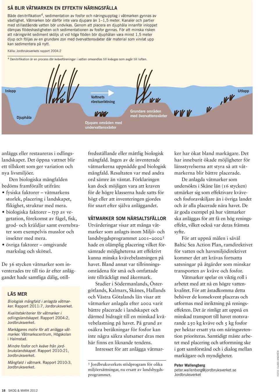 För att minska risken att näringsrikt sediment sköljs ut vid höga flöden bör djuphålan vara minst 1,5 meter djup och följas av en grundare zon med övervattensväxter där material som virvlat upp kan