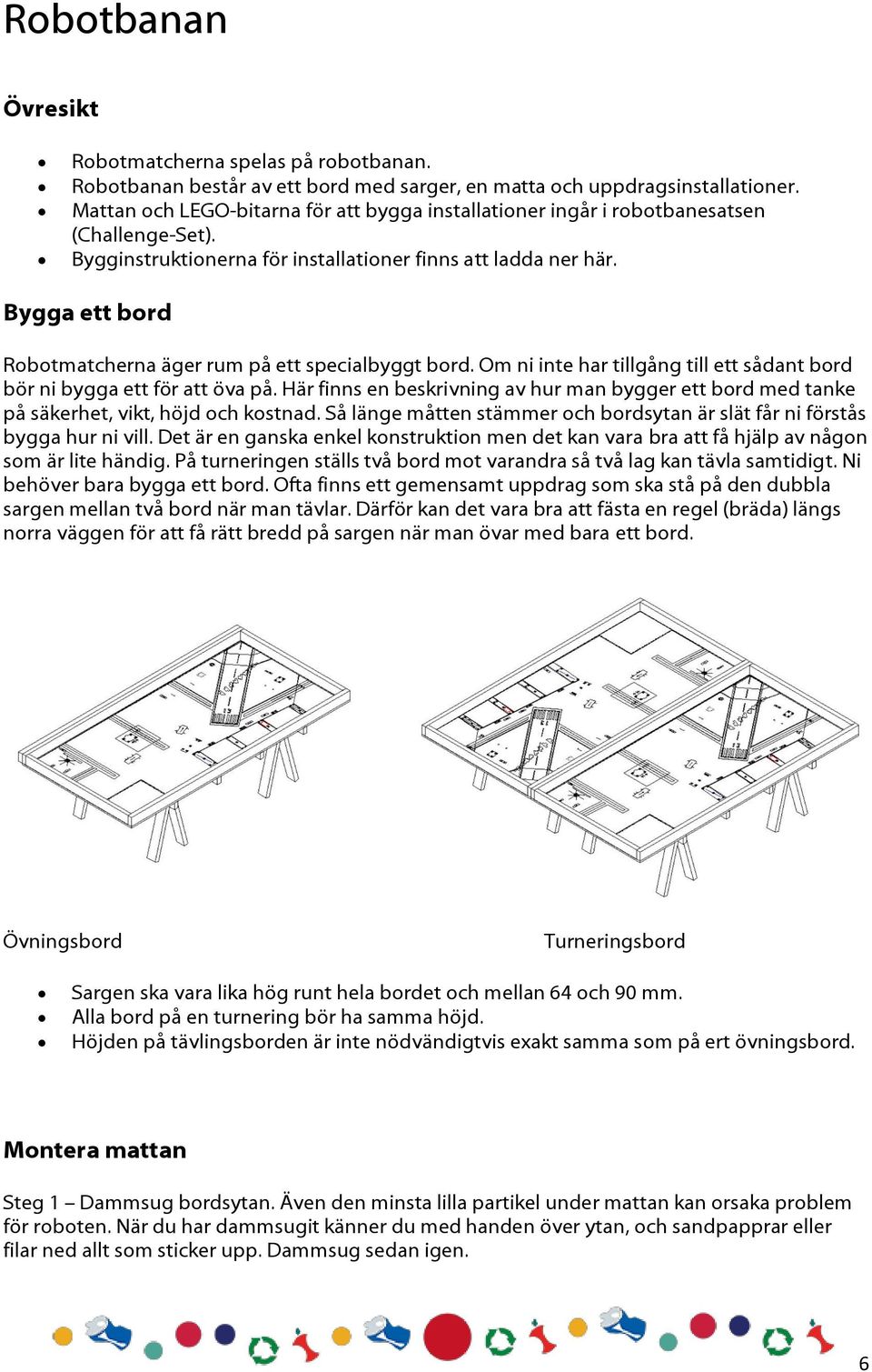 Bygga ett bord Robotmatcherna äger rum på ett specialbyggt bord. Om ni inte har tillgång till ett sådant bord bör ni bygga ett för att öva på.