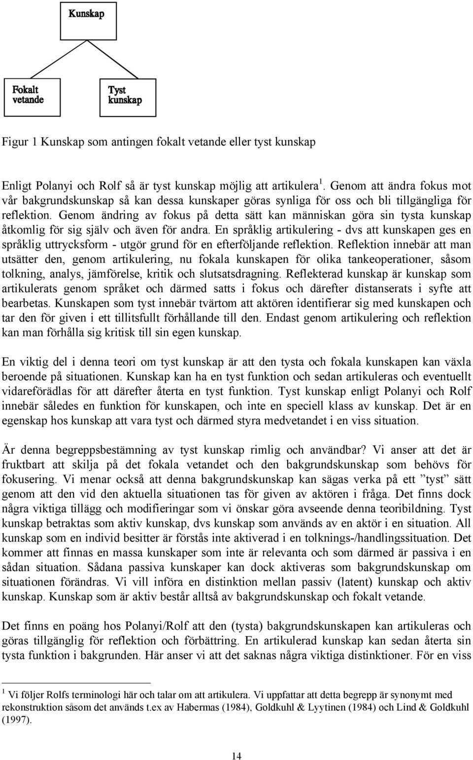 Genom ändring av fokus på detta sätt kan människan göra sin tysta kunskap åtkomlig för sig själv och även för andra.