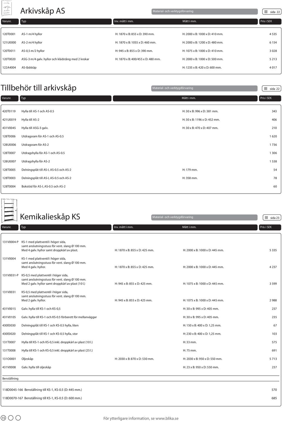 3 028 120T0020 ASG-3 m/4 galv. hyllor och klädstång med 2 krokar H: 1870 x B: 400/455 x D: 480 mm. H: 2000 x B: 1000 x D: 500 mm. 5 213 122A4004 AS-lådskåp H: 1235 x B: 420 x D: 600 mm.