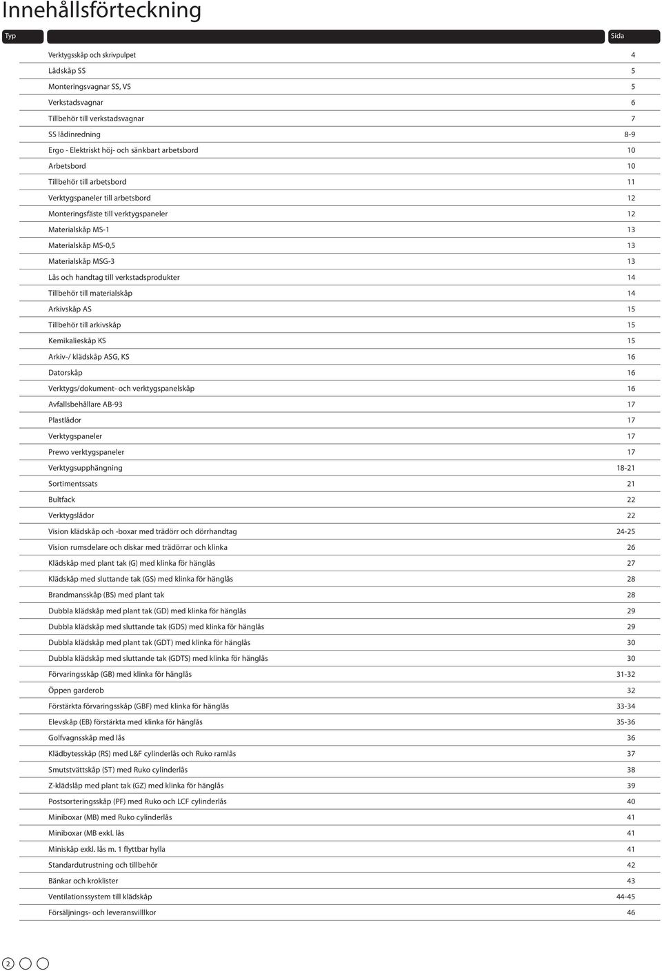 MSG-3 13 Lås och handtag till verkstadsprodukter 14 Tillbehör till materialskåp 14 Arkivskåp AS 15 Tillbehör till arkivskåp 15 Kemikalieskåp KS 15 Arkiv-/ klädskåp ASG, KS 16 Datorskåp 16