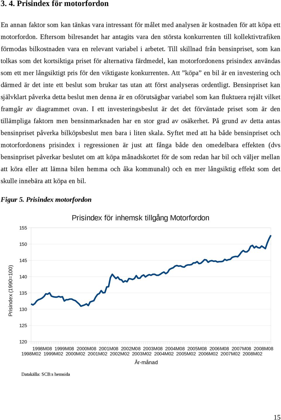 Till skillnad från bensinpriset, som kan tolkas som det kortsiktiga priset för alternativa färdmedel, kan motorfordonens prisindex användas som ett mer långsiktigt pris för den viktigaste