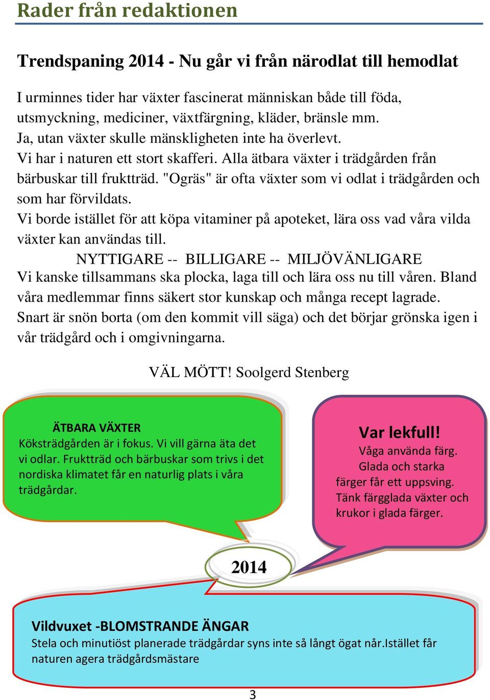 "Ogräs" är ofta växter som vi odlat i trädgården och som har förvildats. Vi borde istället för att köpa vitaminer på apoteket, lära oss vad våra vilda växter kan användas till.