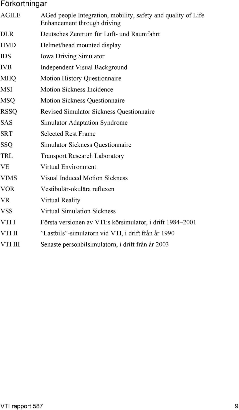 Simulator Sickness Questionnaire Simulator Adaptation Syndrome Selected Rest Frame Simulator Sickness Questionnaire Transport Research Laboratory Virtual Environment Visual Induced Motion Sickness