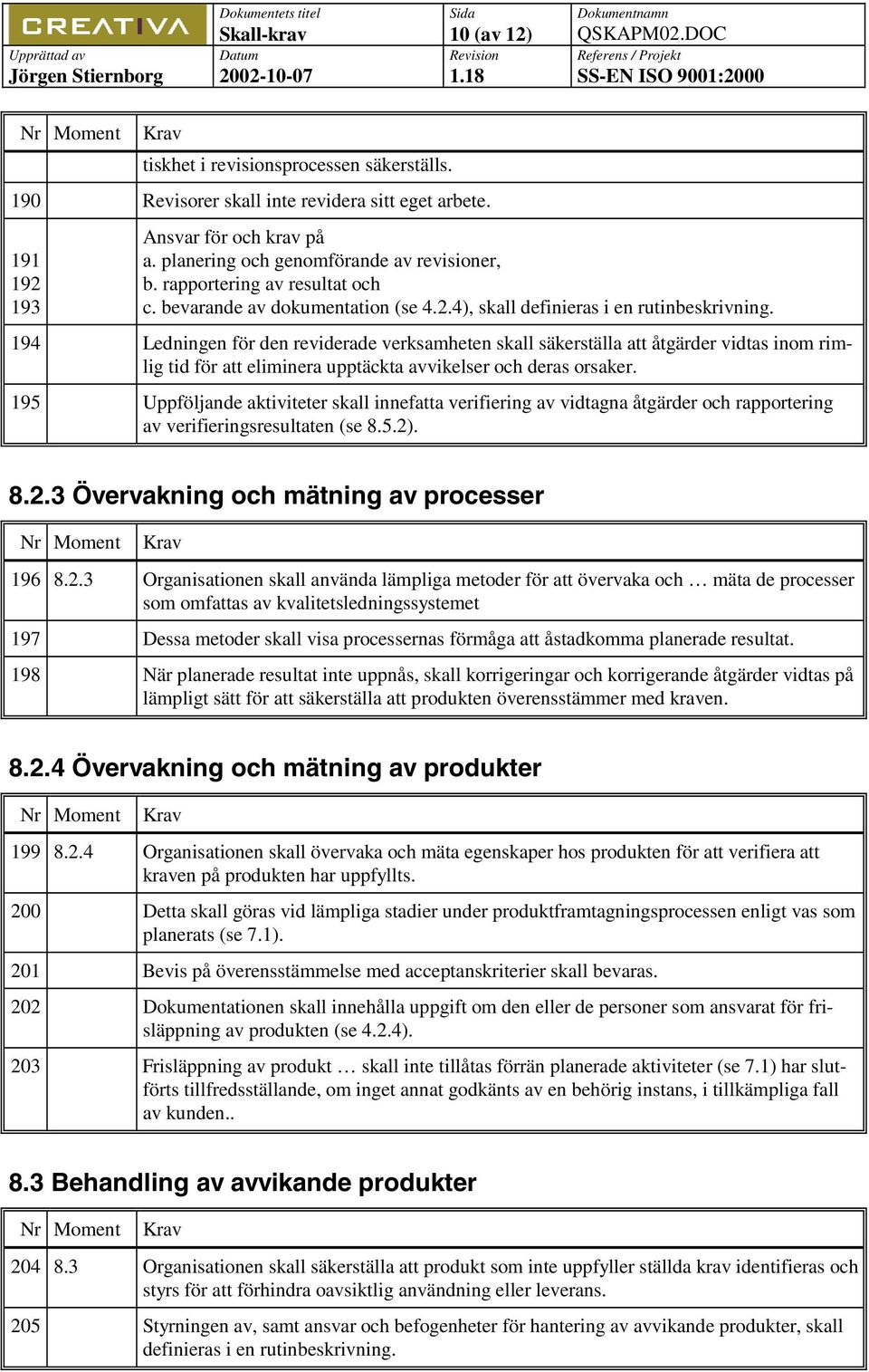 194 Ledningen för den reviderade verksamheten skall säkerställa att åtgärder vidtas inom rimlig tid för att eliminera upptäckta avvikelser och deras orsaker.