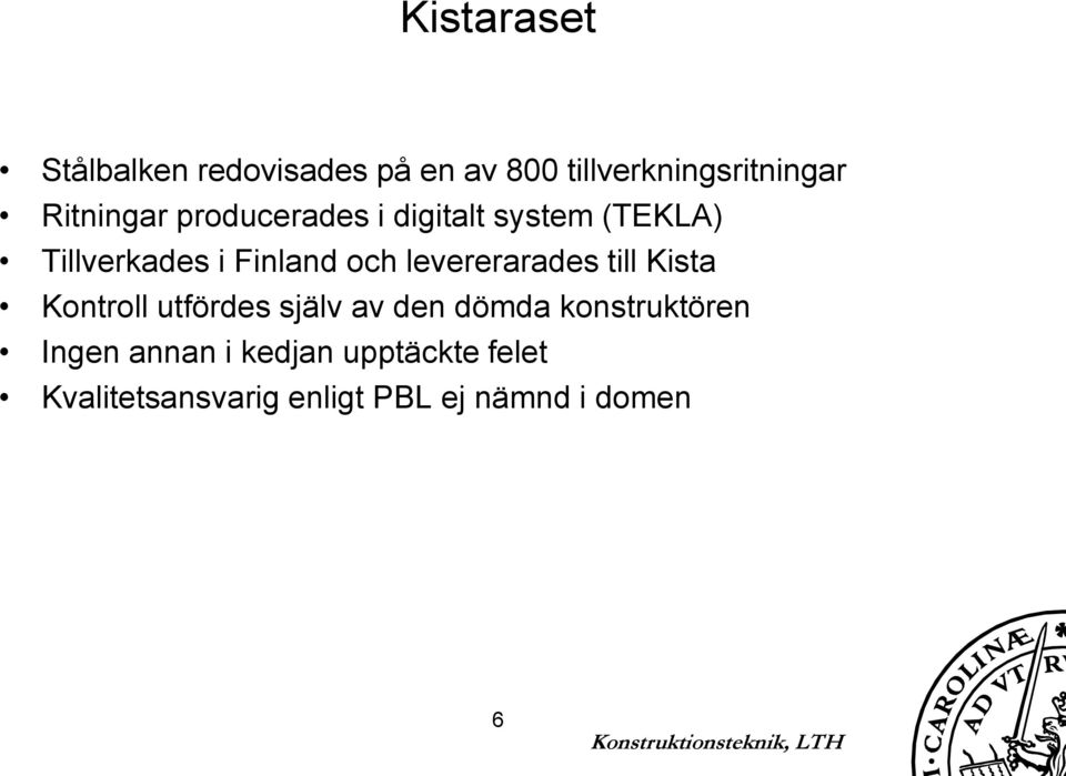 levererarades till Kista Kontroll utfördes själv av den dömda konstruktören