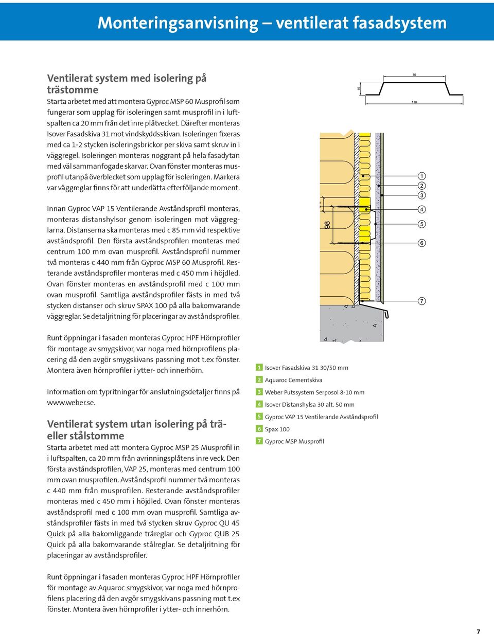 Isoleringen fixeras med ca 1-2 stycken isoleringsbrickor per skiva samt skruv in i väggregel. Isoleringen monteras noggrant på hela fasadytan med väl sammanfogade skarvar.