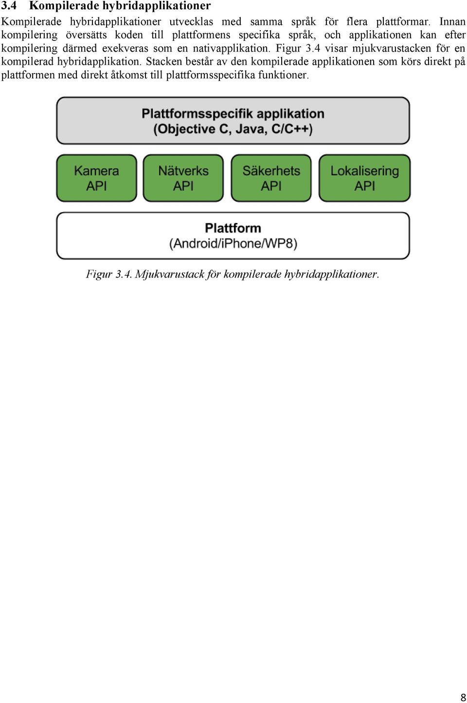 nativapplikation. Figur 3.4 visar mjukvarustacken för en kompilerad hybridapplikation.