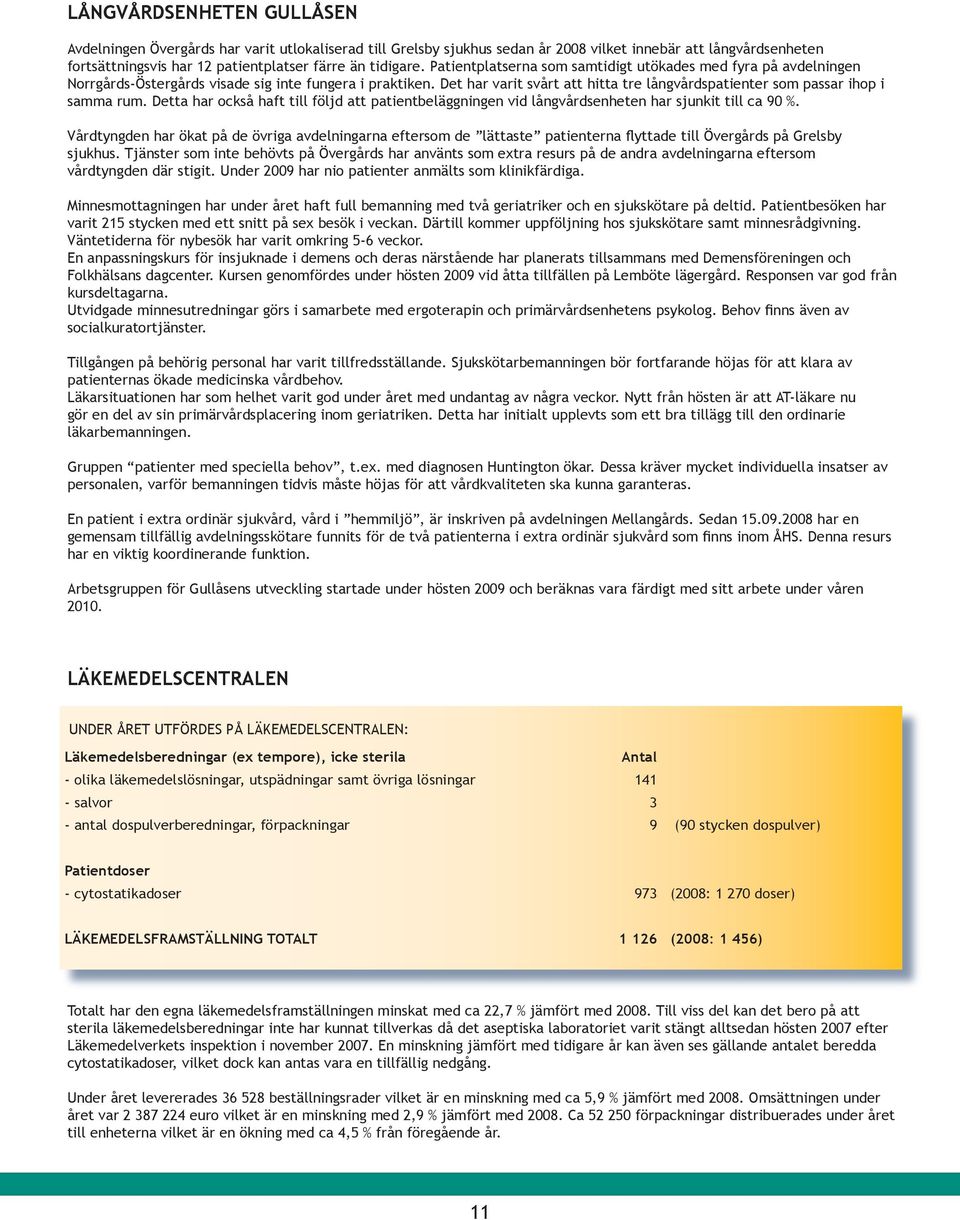 Det har varit svårt att hitta tre långvårdspatienter som passar ihop i samma rum. Detta har också haft till följd att patientbeläggningen vid långvårdsenheten har sjunkit till ca 90 %.