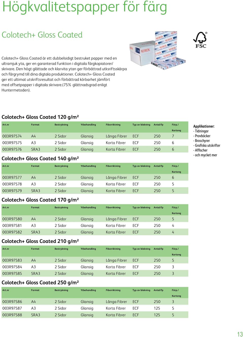 Colotech+ Gloss Coated ger ett ultimat utskriftsresultat och förbättrad körbarhet jämfört med offsetpapper i digitala skrivare.(75% glättnadsgrad enligt Huntermetoden).