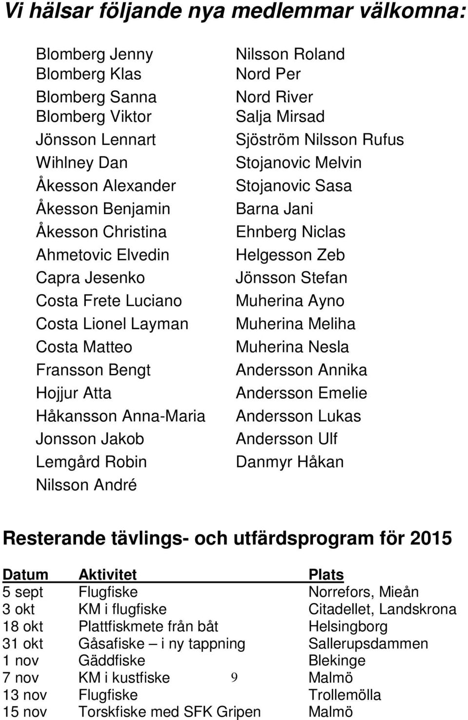 Salja Mirsad Sjöström Nilsson Rufus Stojanovic Melvin Stojanovic Sasa Barna Jani Ehnberg Niclas Helgesson Zeb Jönsson Stefan Muherina Ayno Muherina Meliha Muherina Nesla Andersson Annika Andersson