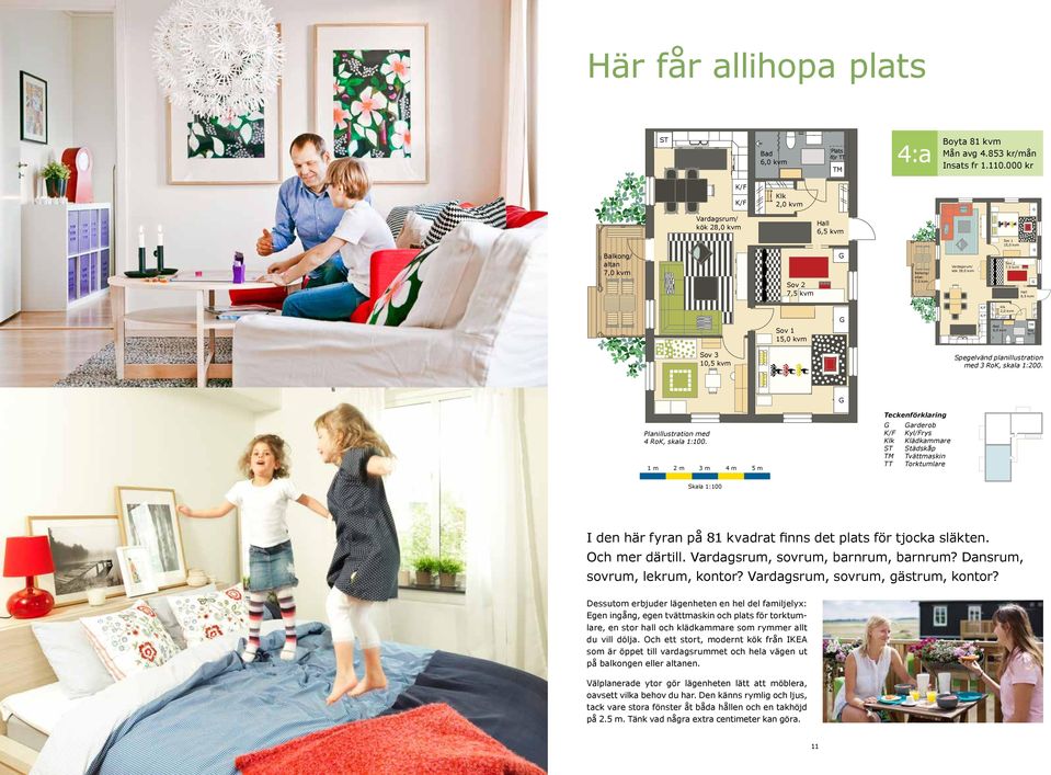 planillustration med 3 RoK, skala 1:200. Planillustration med 4 RoK, skala 1:100.