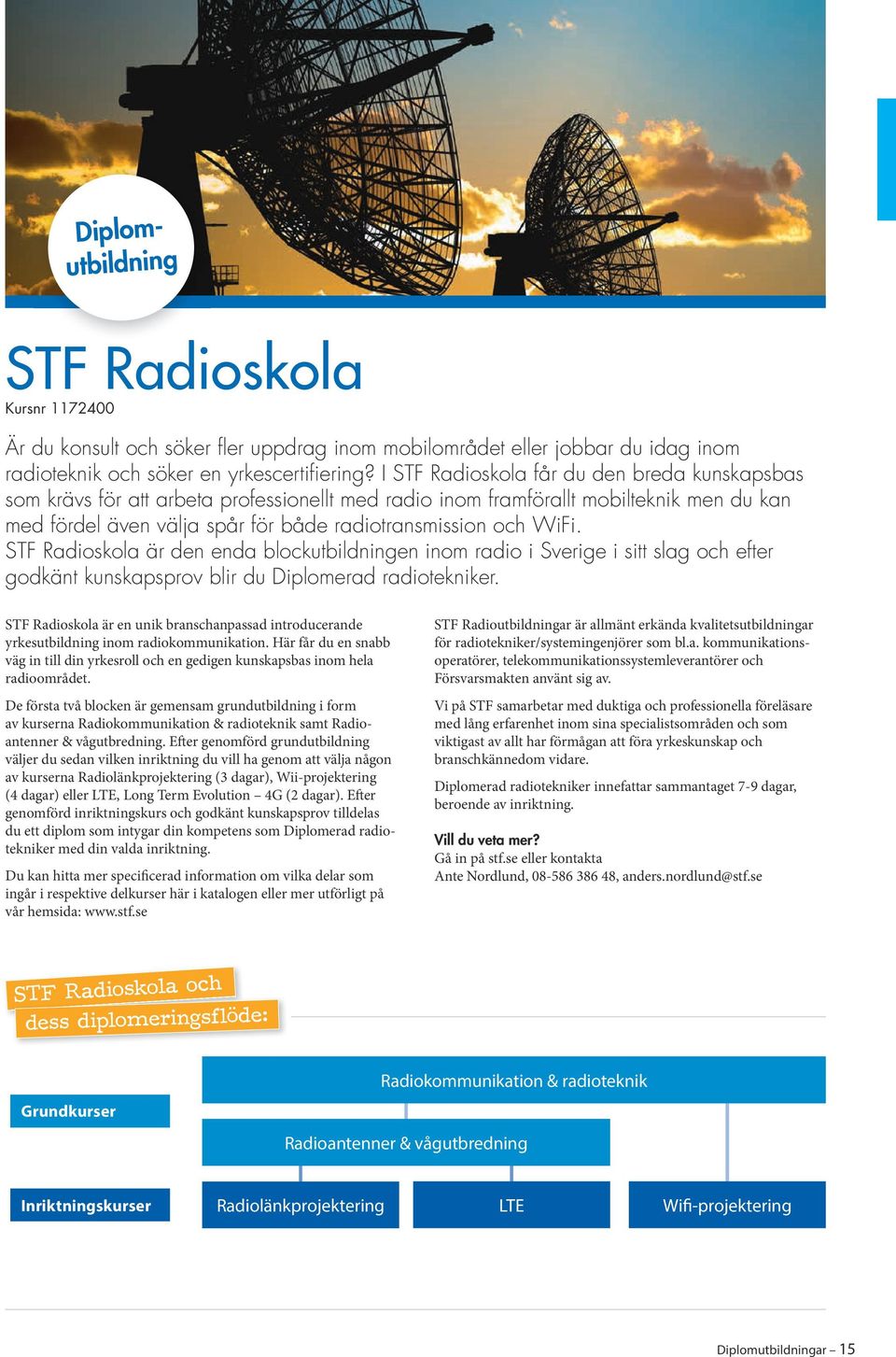 STF Radioskola är den enda blockutbildningen inom radio i Sverige i sitt slag och efter godkänt kunskapsprov blir du Diplomerad radiotekniker.