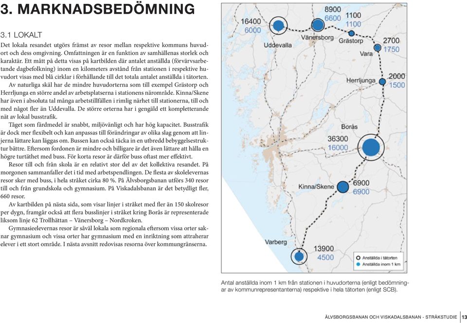 det totala antalet anställda i tätorten. Av naturliga skäl har de mindre huvudorterna som till exempel Grästorp och Herrljunga en större andel av arbetsplatserna i stationens närområde.