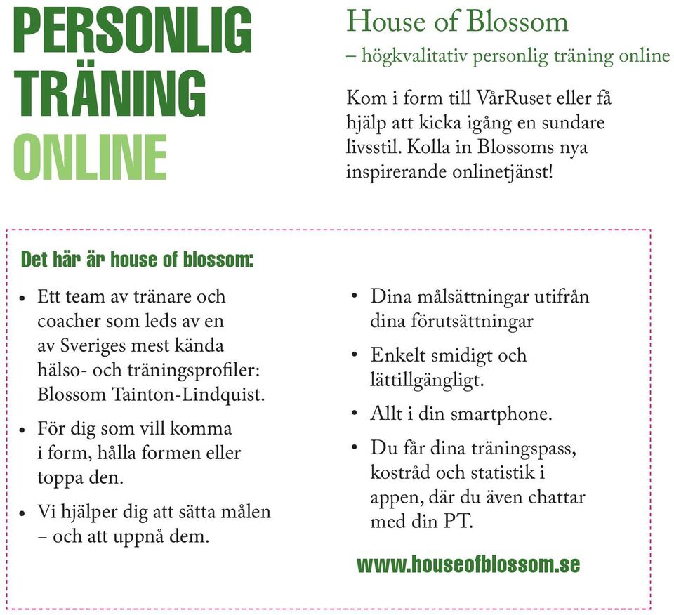 Det här är house of blossom: Ett team av tränare och coacher som leds av en av Sveriges mest kända hälso- och träningsprofiler: Blossom Tainton-Lindquist.