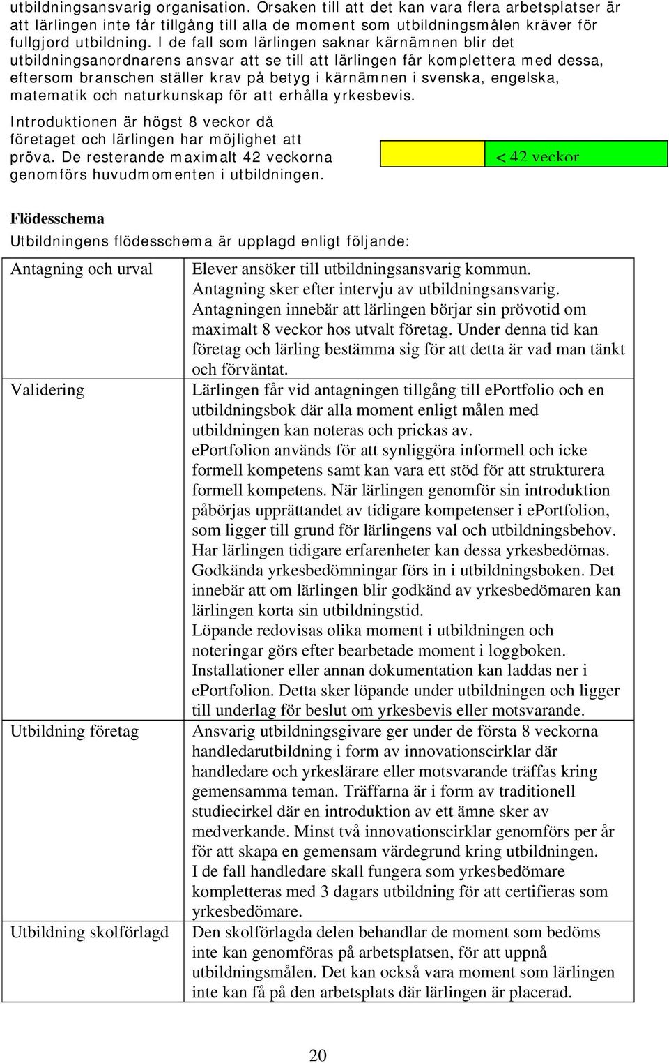 engelska, matematik och naturkunskap för att erhålla yrkesbevis. Introduktionen är högst 8 veckor då företaget och lärlingen har möjlighet att pröva.