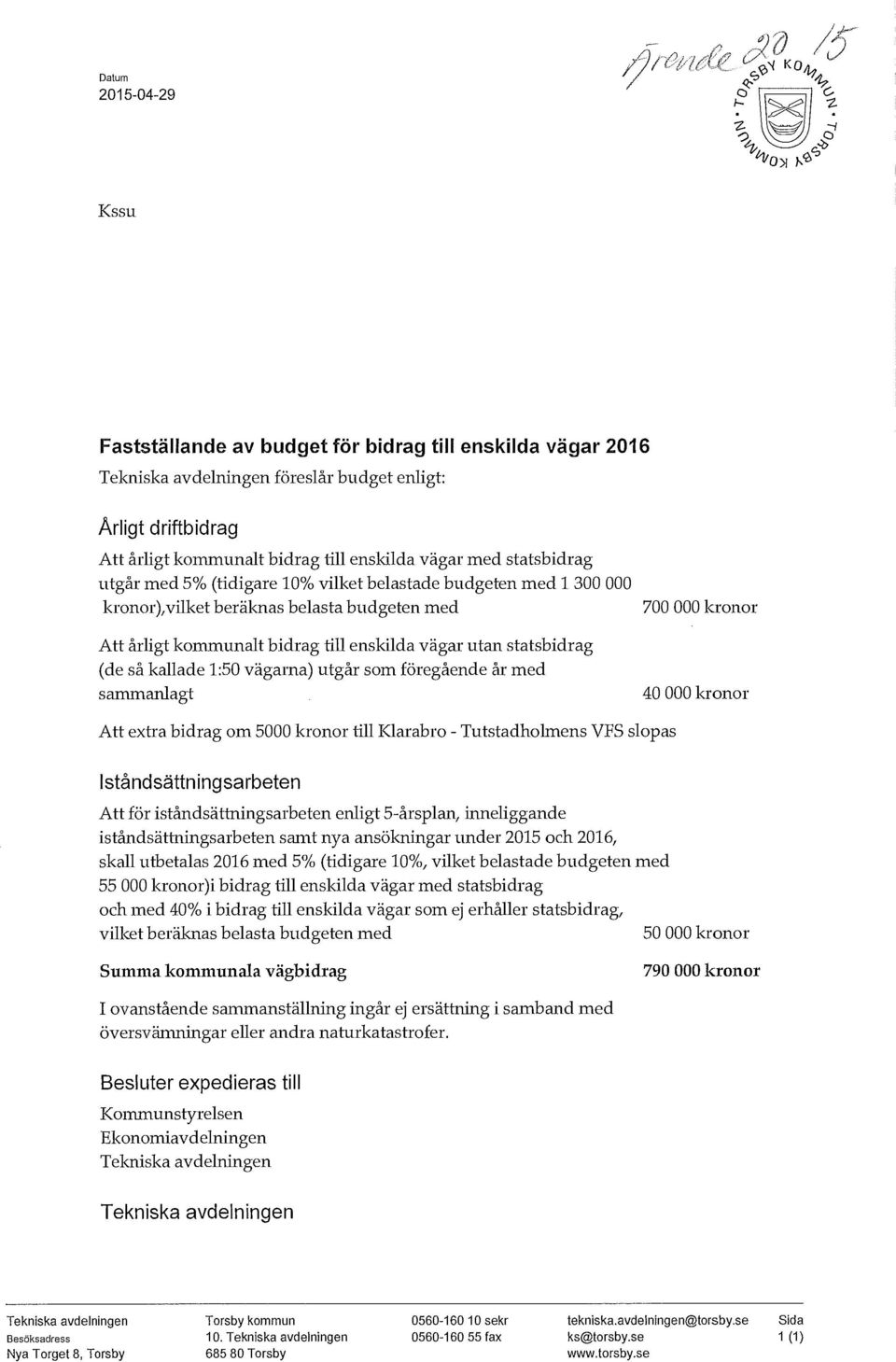 utgår som föregående år med sammanlagt 700 000 kronor 40 000 kronor Att extra bidrag om 5000 kronor till Klarabro - Tutstadholmens VFS slopas Iståndsättningsarbeten Att för iståndsättningsarbeten