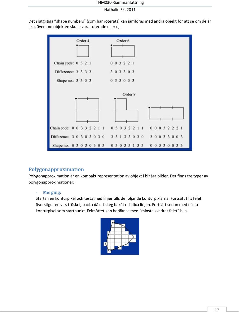 Det finns tre typer av polygonapproximationer: - Merging: Starta i en konturpixel och testa med linjer tills de följande konturpixlarna.
