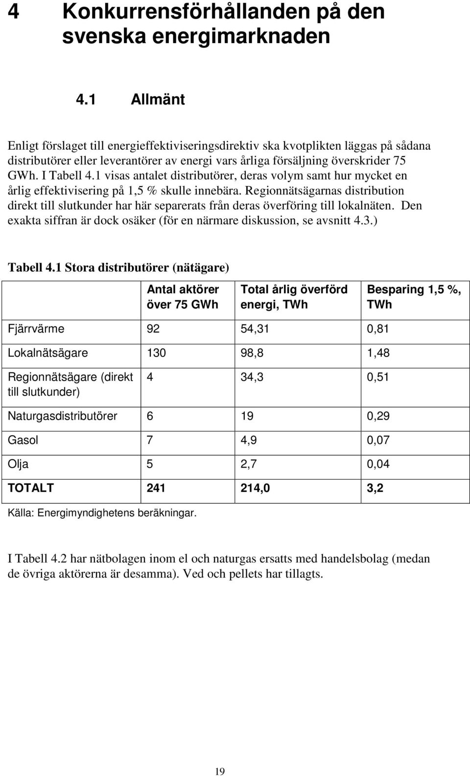 1 visas antalet distributörer, deras volym samt hur mycket en årlig effektivisering på 1,5 % skulle innebära.