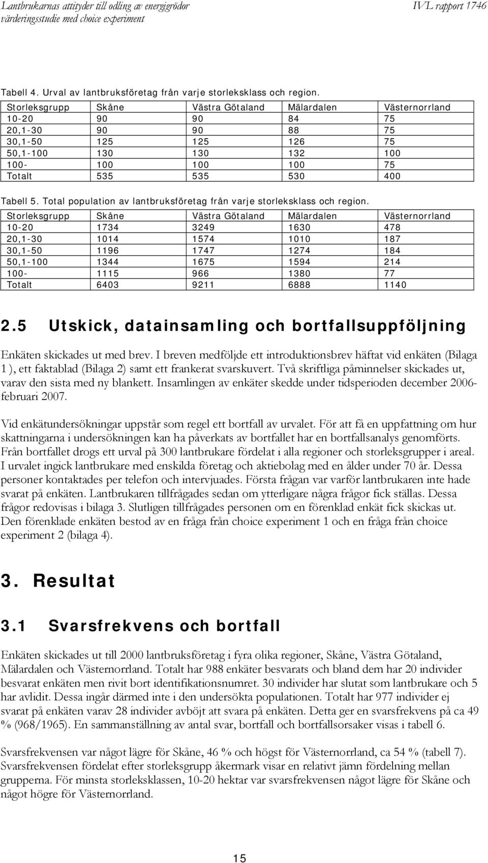 Total population av lantbruksföretag från varje storleksklass och region.