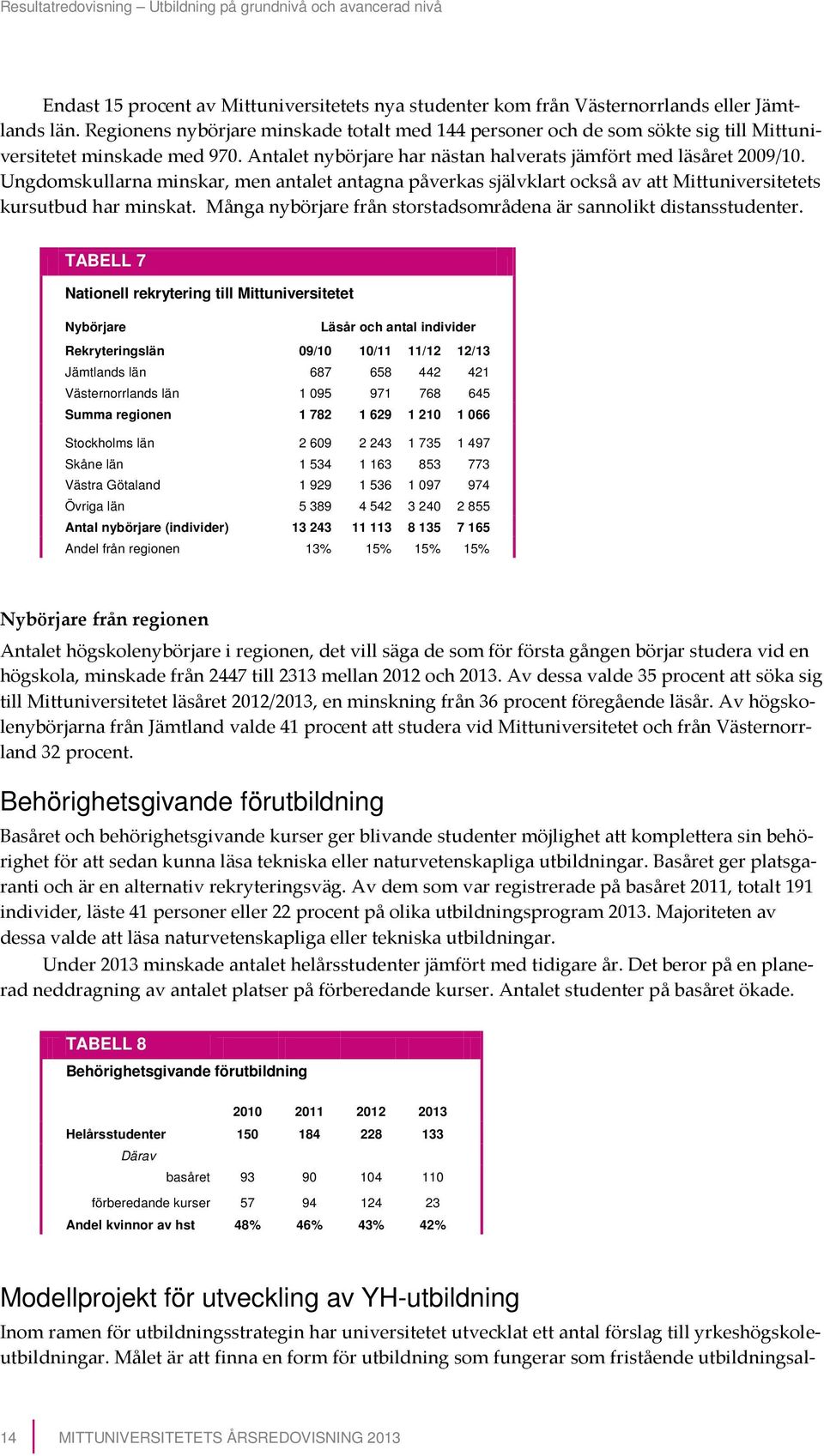 Ungdomskullarna minskar, men antalet antagna påverkas självklart också av att Mittuniversitetets kursutbud har minskat. Många nybörjare från storstadsområdena är sannolikt distansstudenter.