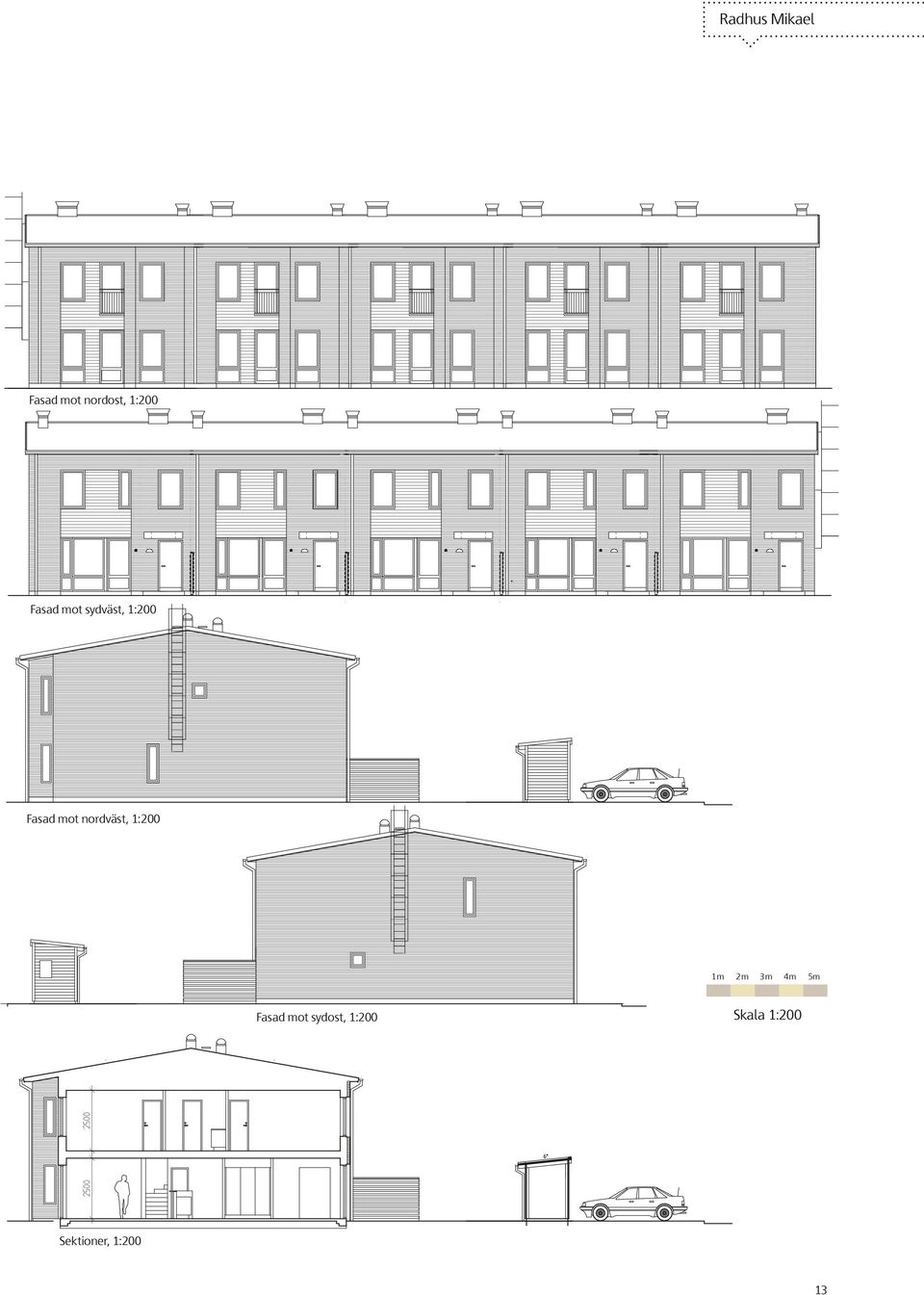 nordväst, 1:200 1m 2 m 3m 4m 5m Fasad