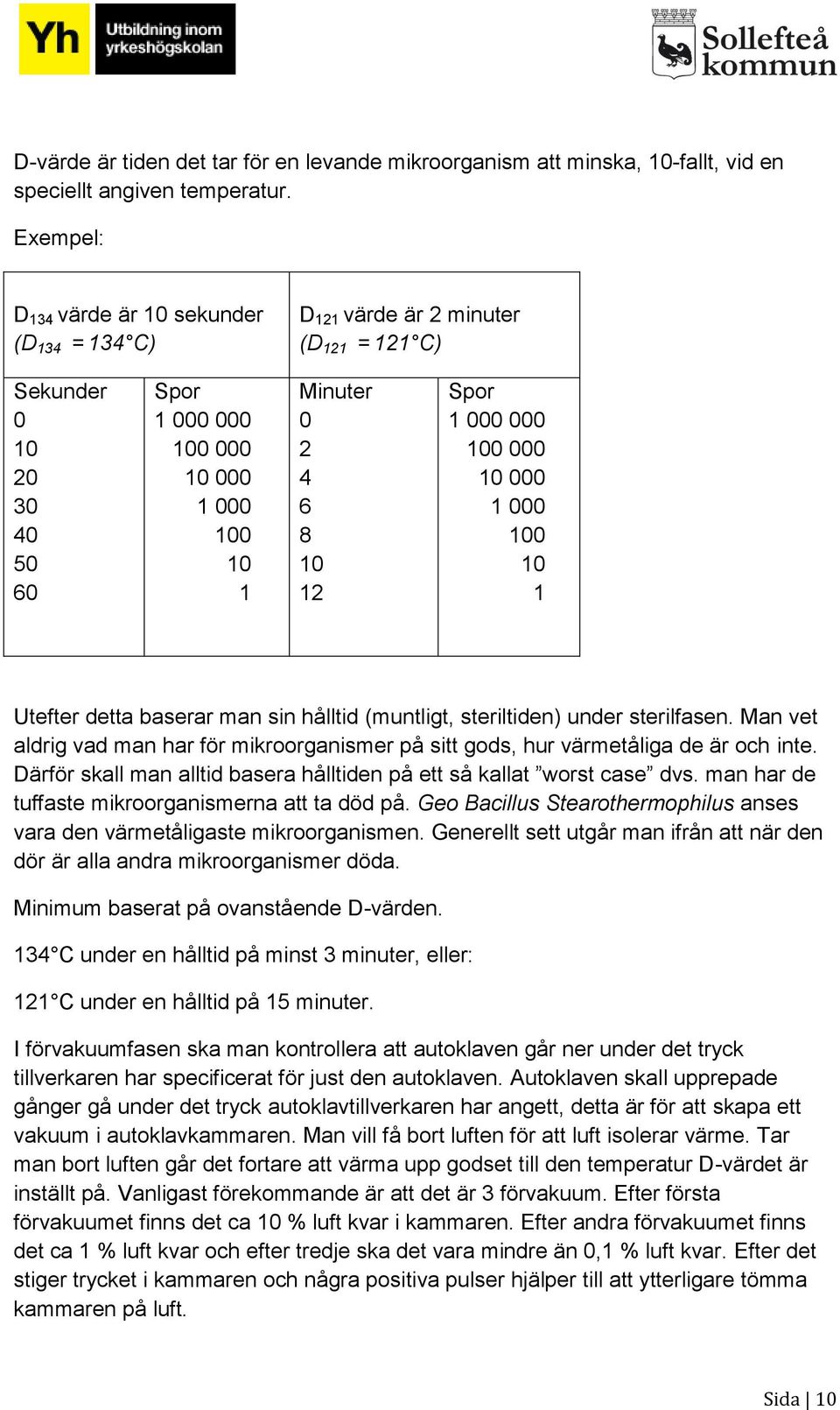 000 000 100 000 10 000 1 000 100 10 1 Utefter detta baserar man sin hålltid (muntligt, steriltiden) under sterilfasen.