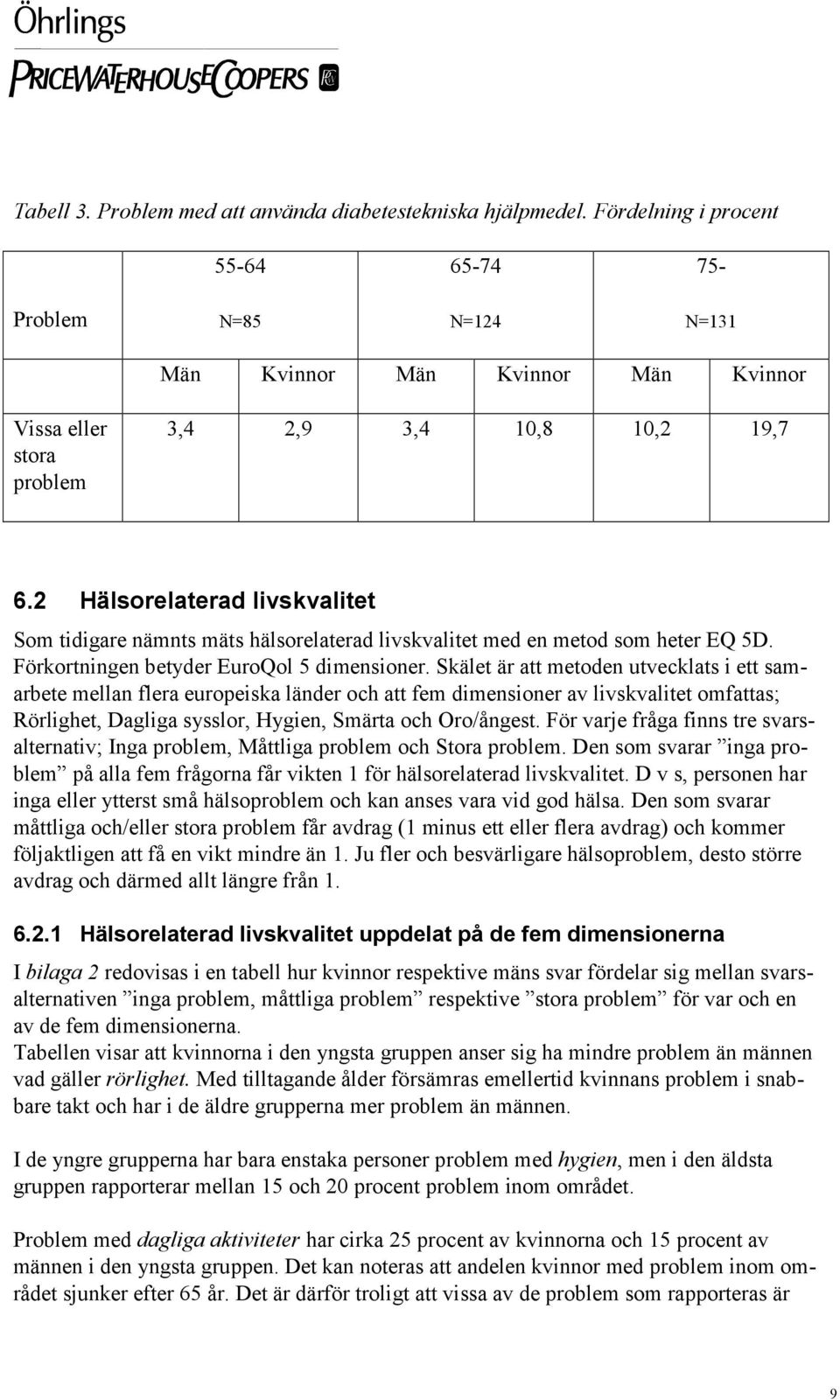 2 Hälsorelaterad livskvalitet Som tidigare nämnts mäts hälsorelaterad livskvalitet med en metod som heter EQ 5D. Förkortningen betyder EuroQol 5 dimensioner.