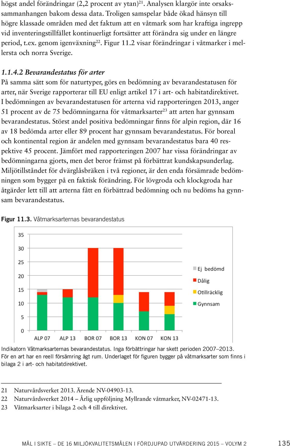 längre period, t.ex. genom igenväxning 22. Figur 11.2 visar förändringar i våtmarker i mellersta och norra Sverige. 1.1.4.