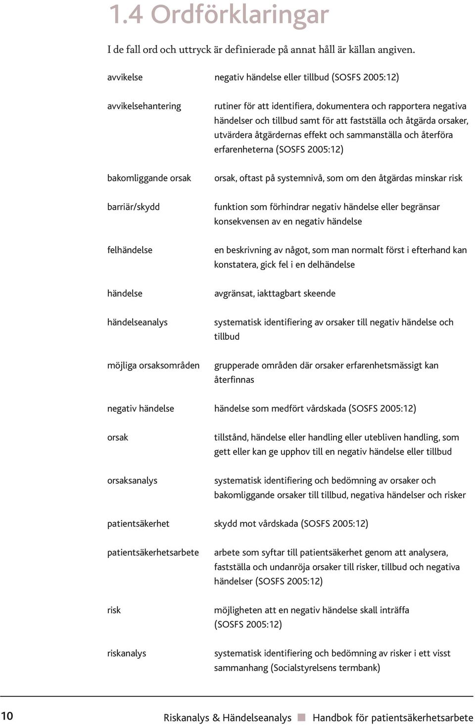 orsaker, utvärdera åtgärdernas effekt och sammanställa och återföra erfarenheterna (SOSFS 2005:12) bakomliggande orsak orsak, oftast på systemnivå, som om den åtgärdas minskar risk barriär/skydd