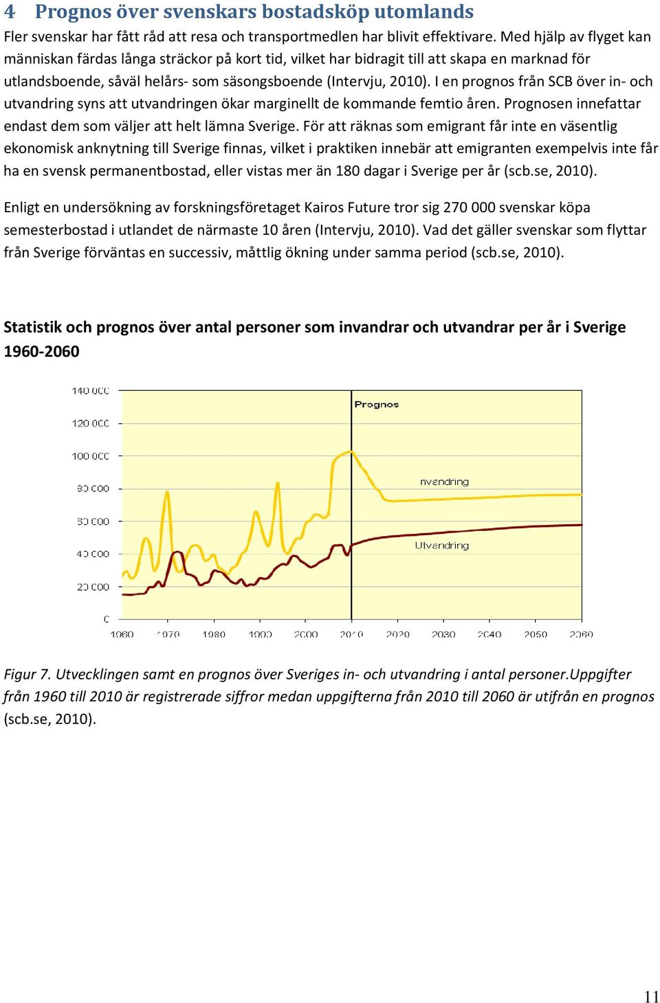 I en prognos från SCB över in- och utvandring syns att utvandringen ökar marginellt de kommande femtio åren. Prognosen innefattar endast dem som väljer att helt lämna Sverige.