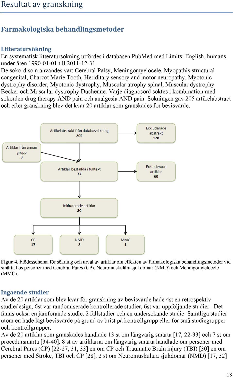 De sökord som användes var: Cerebral Palsy, Meningomyelocele, Myopathis structural congenital, Charcot Marie Tooth, Heriditary sensory and motor neuropathy, Myotonic dystrophy disorder, Myotonic