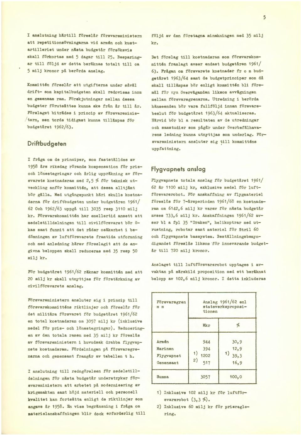 Det förslag till kostnadsram som försvarskommi tt6n framlagt avser endast budgetåren 1961/ 63.