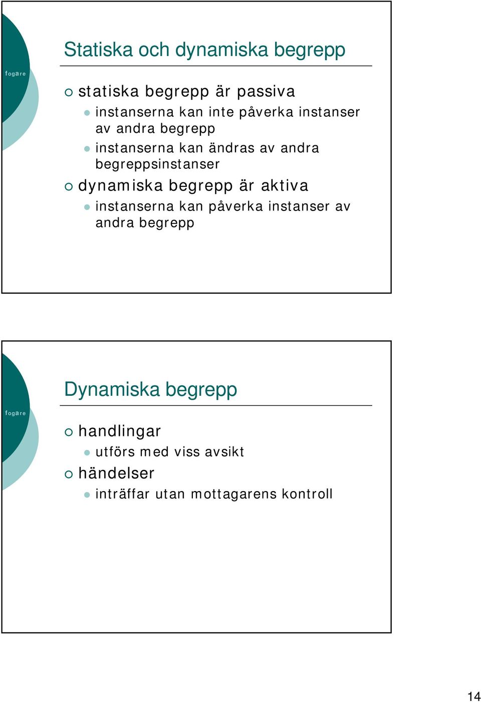 dynamiska begrepp är aktiva instanserna kan påverka instanser av andra begrepp