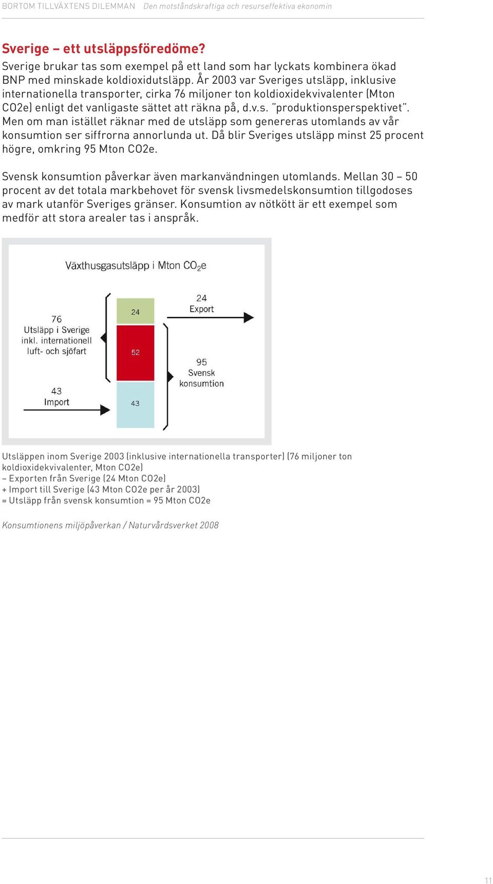 Men om man istället räknar med de utsläpp som genereras utomlands av vår konsumtion ser siffrorna annorlunda ut. Då blir Sveriges utsläpp minst 25 procent högre, omkring 95 Mton CO2e.