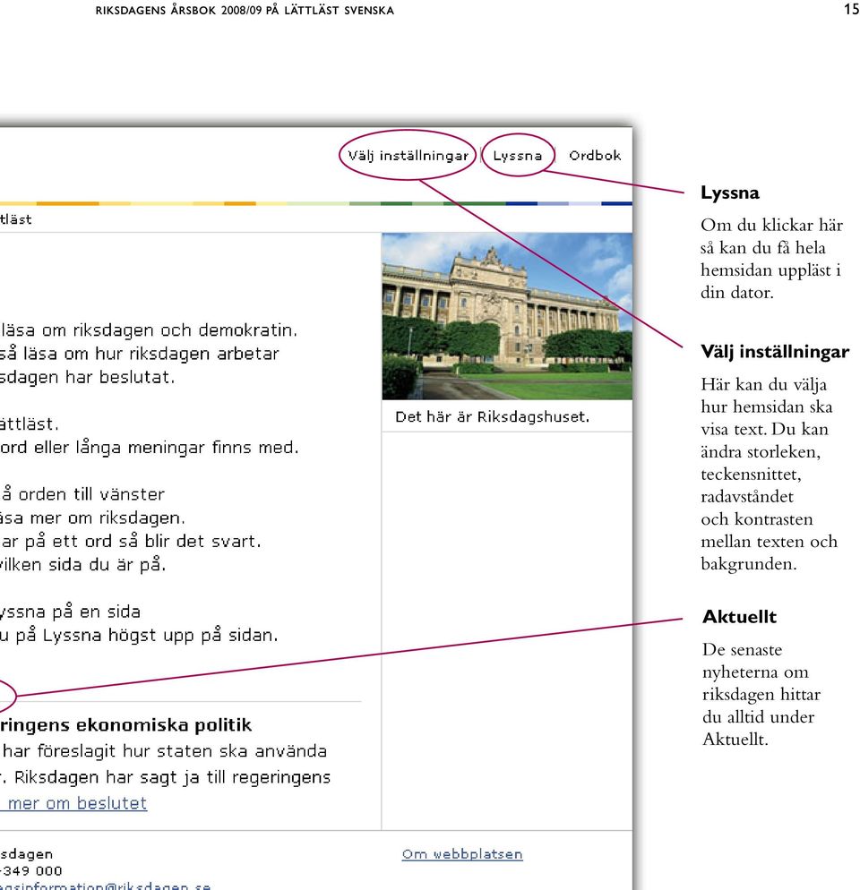 Välj inställningar Här kan du välja hur hemsidan ska visa text.