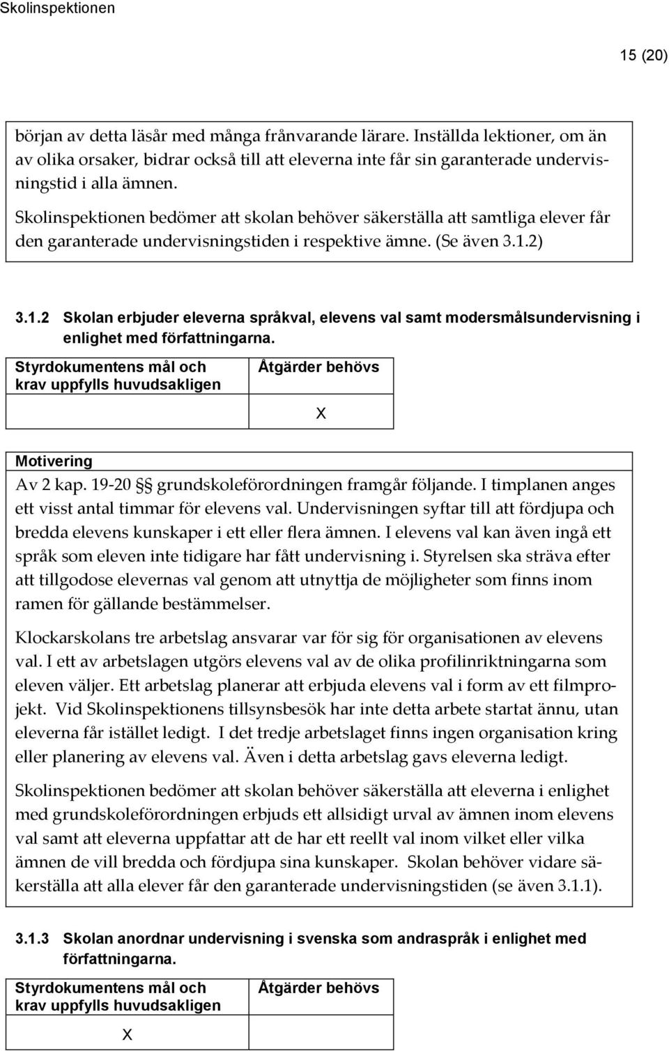 2) 3.1.2 Skolan erbjuder eleverna språkval, elevens val samt modersmålsundervisning i enlighet med författningarna. Av 2 kap. 19-20 grundskoleförordningen framgår följande.
